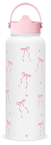 Bryxora Insulated Water Bottle with Straw Lid (800ml) - 24 Hours Cold - Iced for 48 Hours - Leakproof - BPA Free - Easy to Carry - Vacuum Insulated Double Walled Stainless Steel Flask (Bow)