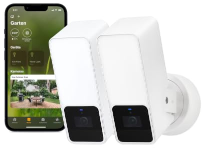 Eve Outdoor Cam weiß (Apple Home) 2er-Pack – Smarte Außenkamera | Sicherheit & Privatsphäre (HomeKit Secure Video), Nachtsicht, Bewegungsmelder, Gegensprechanlage, WLAN (2,4/5 GHz)