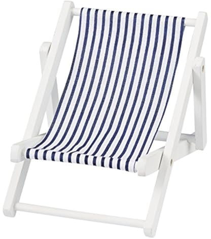 Hobbyfun Deko-Liegestuhl ca. 15 cm, Blau/Weiss, Holzgestell Weiss
