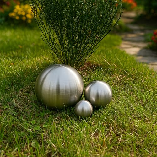 Köhko 3er Edelstahlkugeln-Set-03 Ø 5-8-12 cm Dekokugel aus gebürstet-matten Edelstahl