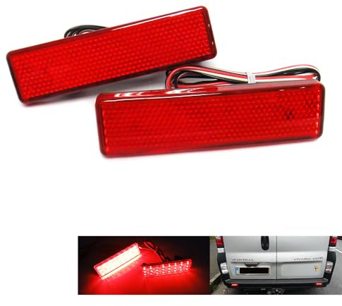 RZG 2x Red Lens Rear Bumper Reflector LED Fog Tail Stop Brake Light DRL For Vivaro Movano Master Trafic Primastar 9160858