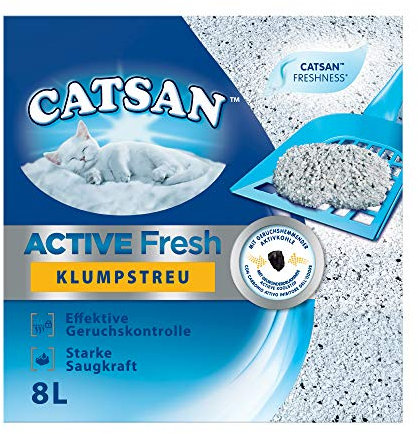 Catsan Katzenstreu Klumpstreu Active Fresh mit Aktivkohle und Frischeduft, 1 Karton (1 x 8l)