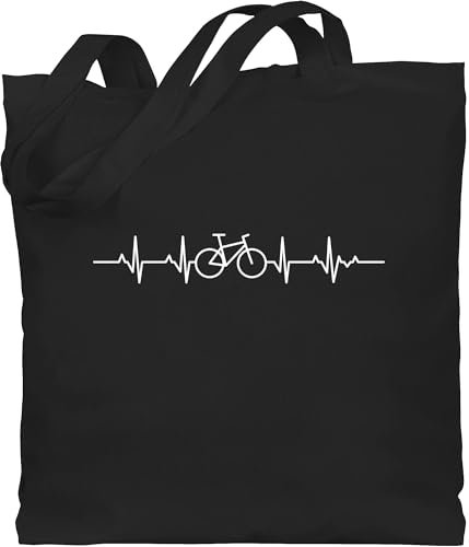 Baumwolltasche - Fahrzeuge - Herzschlag Fahrrad I Rad Geschenke Mountainbiker Geschenk I Fahrradfahrer I - Unisize - Schwarz - fahrradgeschenke männertagsgeschenke mtb beuteltasche radfahren