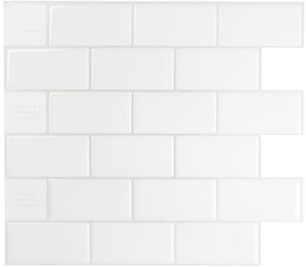 Smart Tiles Klebefliesen Küche und Bad – Subway Weiß, Fliesenaufkleber 3D, Küchenrückwand Selbstklebend, Wandpaneele, 10 Fliesen (27,81x24,64 cm), Einfach zu Montieren, Wasserfest, Made in Kanada