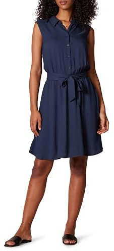 Amazon Essentials Women's Sleeveless Relaxed-Fit Woven Shirt Dress, Navy, M