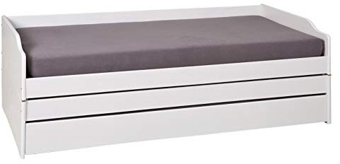 Inter Link - Funktionsbett - Stauraumbett - Bett mit Schubladen - Kiefer massivholz - Für Kinder, Jugendliche - Einzelbett - Gästebett - 2 Lattenroste - 3 Liegeflächen - Weiß - Lotar - 90x190 cm