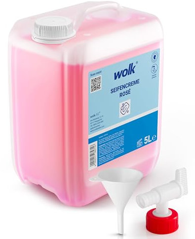 5 Liter Handwaschseife „Rosé“ - Seifencreme - Hautmilde Waschcreme - Alkalifrei - Inkl. Ausgießer/Ablasshahn und Trichter - Kanister - wolk