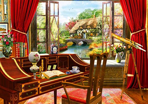Bluebird Puzzle - Ausblick vom Studierzimmer, 1000 Teile Puzzle - Ferienhaus Traditionell, Englische Landschaft am Flussufer - Puzzle für Erwachsene