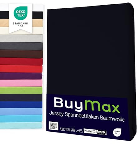 Buymax® Spannbettlaken 60x120cm Doppelpack 100% Baumwolle Kinderbett Spannbetttuch Baby Bettlaken Jersey, Matratzenhöhe bis 15 cm, Farbe Schwarz