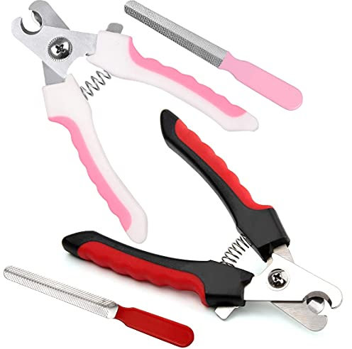 YNR Pet Nail Clipper Set Professional Pet Nail Trimmer with Safety Guard to Avoid Over-cutting Include Nail Clipper and Nail File for Medium and Large Pets Dogs Cats (Pink)