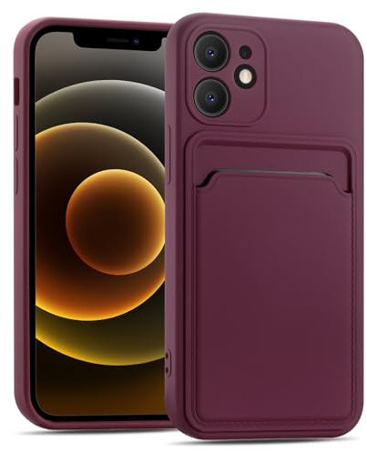 CoolGadget Card Case für iPhone 12 Mini, TPU Schutzhülle mit Kartenfach und erhöhtem Kantenschutz, Lila