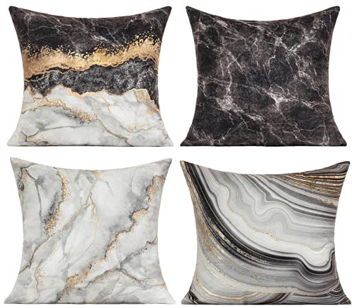 VAKADO Kissenbezug 50x50 cm Kissen Kissenbezüge Kissenhülle dchwarz sofakissen deko Kissen Marmor Samtkissen Golden Couchkissen Dekorative 4er-Set für Wohnzimmer Terrassenmöbel Auto Büro