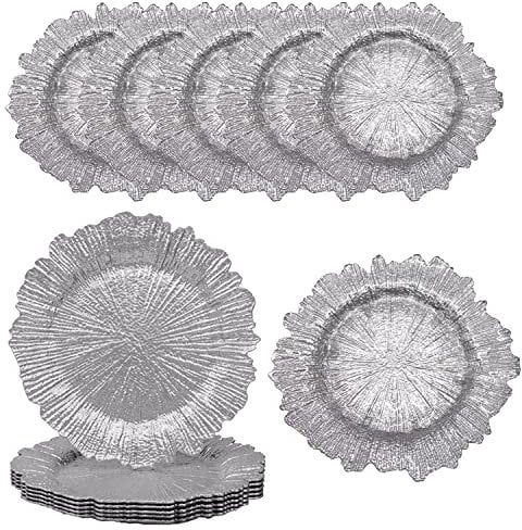 WedDecor Round Charger Plates with Vintage Design, Centerpiece Presentation Plate Set Dinner Table Decorations Weddings Banquets Christmas Dining Parties Tableware, 33cm, 12pcs