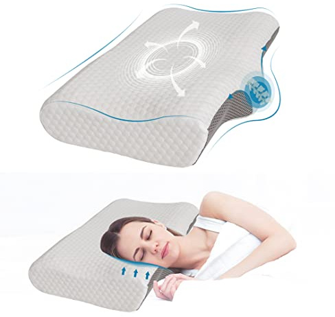 Good Nite Memory Foam Pillow, Cervical Orthopedic Groove Pillows for Neck and Shoulder Strut, Ergonomic Neck Support Pillow for Side/Back/Stomach Sleepers with Removable Cover 60x36x13/10cm