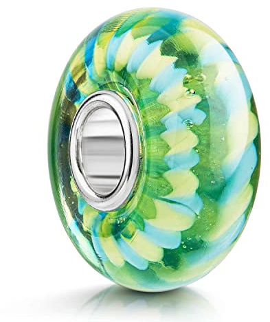 MATERIA by Matthias Wagner Glas Bead Muster grün gelb blau mit Silber Hülse für Armbänder/Ketten 1278