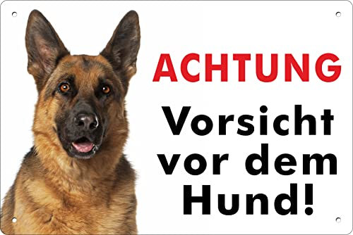 Pubblimania Deutscher Schäferhund ACHTUNG vorsicht vor dem Hund! Aluminium-Verbundschild für den Außen- und Innenbereich, 3 mm stark Cm 20x30