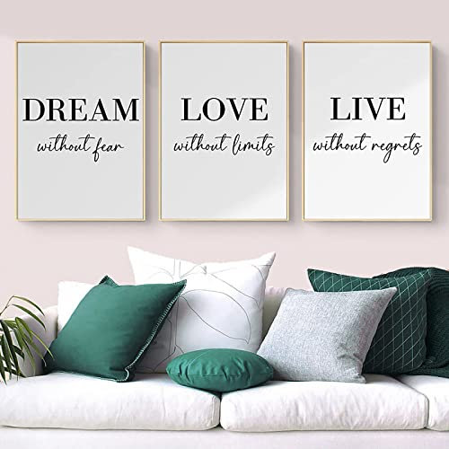 Trayosin 3er Premium Poster Set Dream Love Live Schwarz Weiß Wand Kunst Bilder,Ohne Rahmen,Bilder Wohnzimmer Deko Schlafzimmer,Moderne Wanddeko Art (30x40cm)