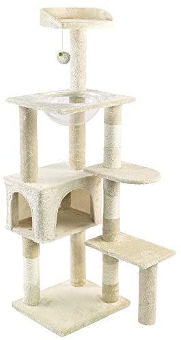 VOUNOT® Árbol Rascador para Gatos, Poste Rascador Estable para Gatos con Nido, Plataformas, Cápsula Espacial y Bola para Gatos, 138cm, Beige