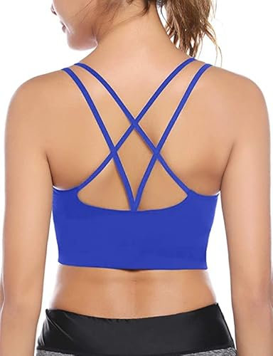 Sykooria Sport BH Damen Gepolstert Bustier ohne Bügel Spaghettiträger Cross Back Design Push Up Sport Bra Top für Yoga Fitness, Saphirblau, S