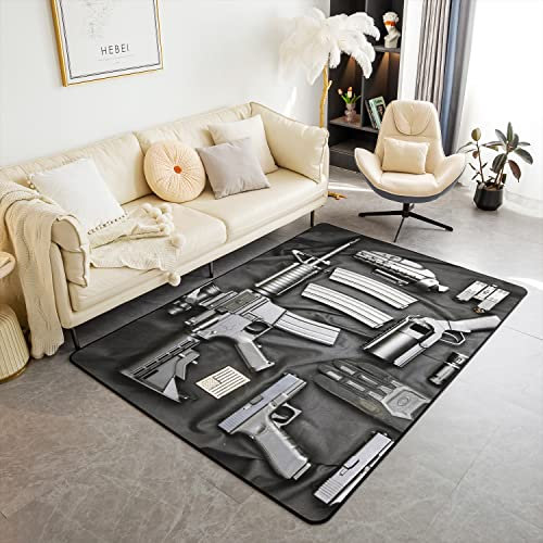 jejeloiu Wohnzimmer-Teppich-Set mit Gewehrgewehr, Armee-Gewehr, Akzent-Teppich, 12,7 x 17,8 cm, Kriegsthema, Bodenmatte, Dekoration, militärisches Thema, rutschfest, Läufer