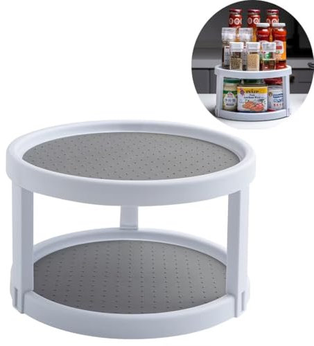 Drehbar Gewürzregal Organizer, Drehtell Gewürzhalter, Gewürzflasche Aufbewahrungstablett, Küchen Organizer, Küchenschrank Organizer für Gewürze Gewürzflaschen Öl Zutaten Gläser Kochen, 2-Etagen