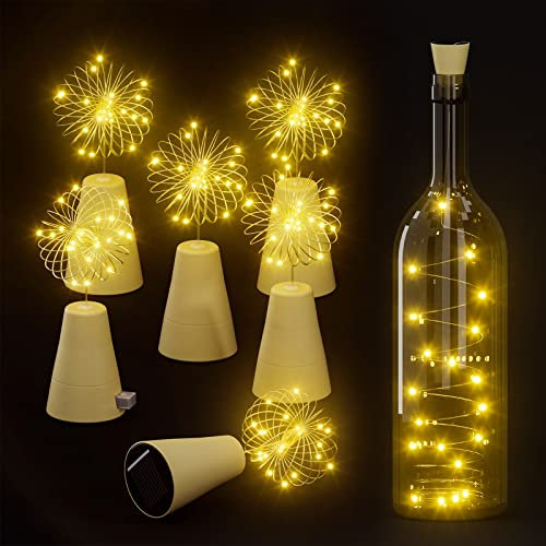 SoulBay Solar Flaschenlichterkette Korken, 6 Stück LED Flaschenlichterkette Korken Lichterkette Outdoor Wasserdicht mit 2m 20 LED-Leuchten für Außen Mason Jar Party Halloween DIY Decor - Warmweiß