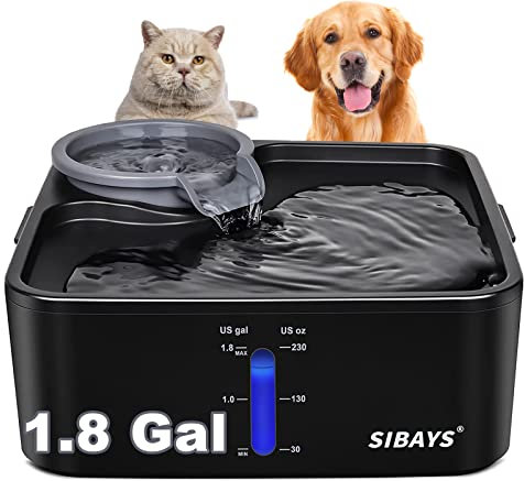 SIBAYS Distributeur d'eau pour chien de 7 L, fontaine à eau pour chat, distributeur d'eau pour animaux de compagnie avec lumière LED, pompe ultra silencieuse, filtre multiple, pour chats, chiens,