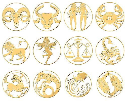OLYCRAFT 12 Stück Aufkleber Mit Sternbildmuster Selbstklebende Goldene Aufkleber Sternzeichen Metallaufkleber Messingaufkleber Für DIY Sammelalben Kunsthandwerk Telefondekorationen - 12 Stile