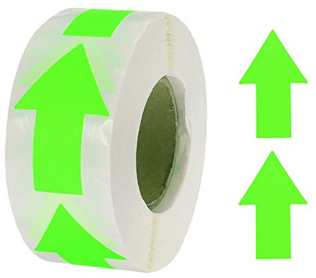 sourcing map Pfeil Aufkleber Etiketten 500 Zählen/Rolle 1.3x2 Fluoreszierend Grün Selbstklebende Pfeilformen für Scrapbooking Basteln Organisieren Inventar