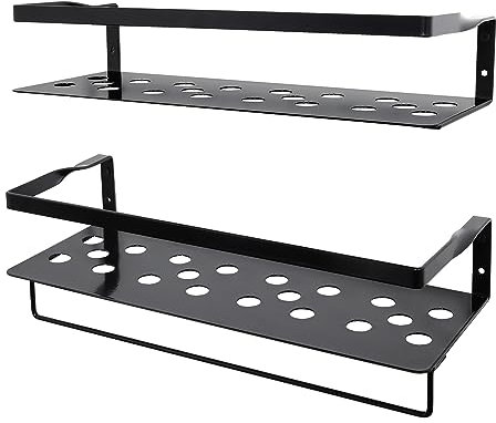 Uten Schwebende Regale, Eisen-Wandregal mit Handtuchstange, dekoratives Eisen, für Schlafzimmer, Badezimmer, Wohnzimmer, Küche, Schwarz, 2er-Set