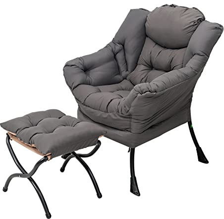 YOTATING Bequemer Sessel mit Fußhocker, Lazy Chair mit Ottomane, Freizeit-Akzentstuhl, Relax-Lounge-Sessel mit Armlehnen & Seitentasche für Wohnzimmer, Schlafzimmer & kleine Räume, Dunkelgrau