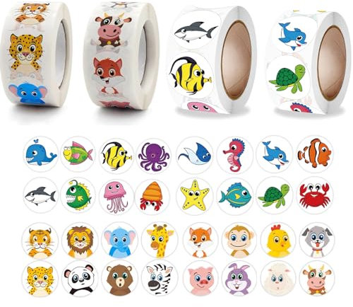 2000 Stück Meerestiere Tier Belohnungsaufkleber Animal Sticker Rolle Lehrer Aufkleber Rolle Cartoon, Kinder Lehrerpreis Motivation Aufkleber Für Geburtstagsgeschenk Dekoration