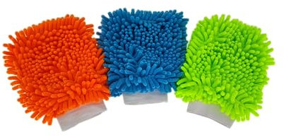 MC-Trend 3er Set Waschhandschuh Auto bunt Sortiert 21 x 16 cm Mikrofaser Glatte Oberflächen Mikrovelour Hochglanz polieren Fahrzeug trocken feucht entstauben Fahrrad Zubehör Schmutz entfernen