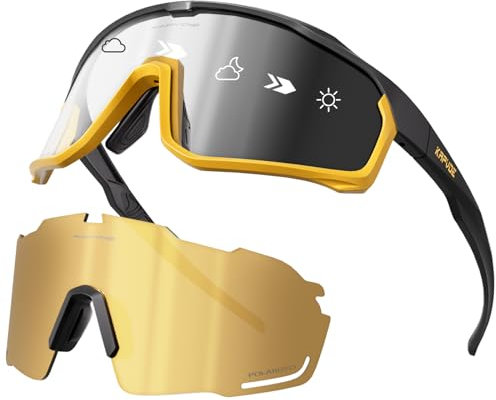KAPVOE Fahrradbrille Polarisiert Selbsttönend Radbrille Wechselglaeser Photochromatische Sonnenbrille Sportbrille MTB Brille Herren Damen Klar MTB Rennrad Radsport Sportbrille