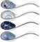 Lot de 4 cuillères à soupe asiatiques en céramique chinoise à long manche en porcelaine japonaise pour ramen Pho Miso Wonton nouilles riz
