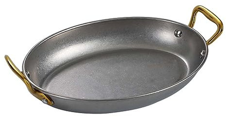 Paellera Ovalada De Acero Inoxidable, Paellera De Mariscos Vintage Plato De Mariscos Antiadherente con Doble Mango, Utensilios De Cocina Para Paella para Hogares O Restaurantes,14c