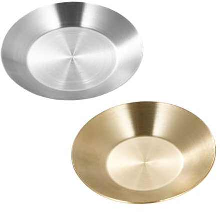 2pcs Seasoning Dish Flatware Tray Fondue Plates Dessert Trays Metal Tasting Dish Dipping Sauce Cups Small Sauce Cups Stainless Steel Dishes Appetizer Plates Sauce Bowls Korean Mold (Color : Golden Si