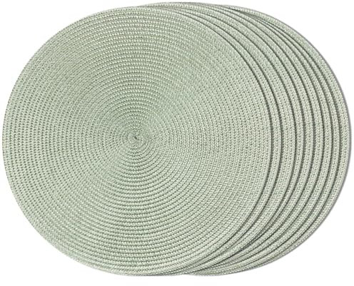 FunWheat Runde geflochtene Tischsets für den Esstisch, gewebt, waschbar, rutschfest, 38,1 cm, Nebelgrün, 8 Stück