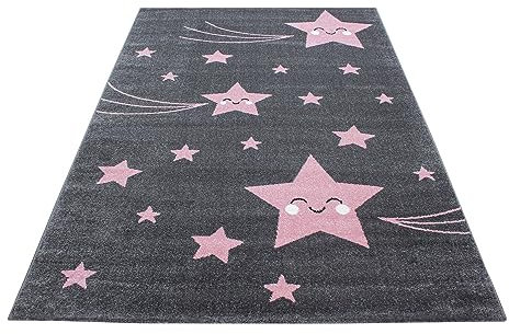 Kinder Teppich Kinderzimmer für Jungs und Mädchen Pink 200x290 weich Sterne-Design bunt aus Regenbogen Fußball uvm. Rechteck aus Polypropylen Stilvoll Günstig
