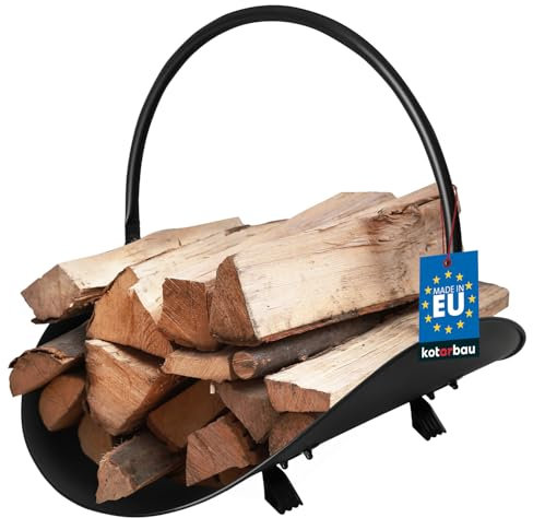 KOTARBAU® Kaminholzkorb Metall Holzkorb Kaminholz Brennholzkorb Kaminholzregal Feuerholzkorb Schwarz 48 cm Kaminkorb für Holz Kaminzubehör Korb Kaminholz Oval