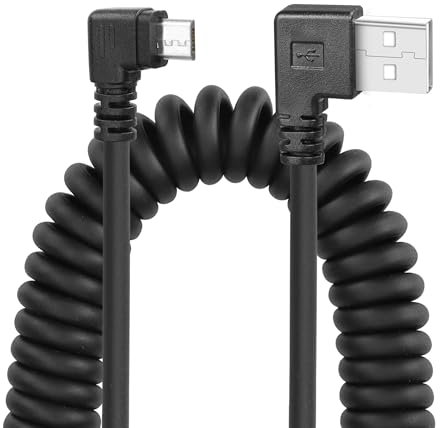 YACSEJAO 90 Degree Coiled Micro USB Cable, USB 2.0 to Micro USB Sync Charging and Data Transfer Spring Cord for Smartphone, Tablet, Car Charger Devices (Dual Right)