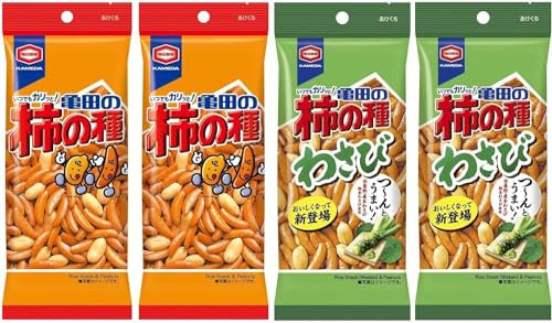 Kakinotane Snacks Japonais au Riz et Cacahuètes, Biscuits Apéritifs Sembei de Riz, Lot Saveur Pimentée et Wasabi, Fait au Japon