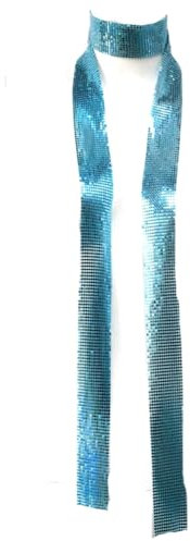 Wisafory Metall Pailletten Schal Damen Glitzer Halstuch Wickel Lang Krawatten Tücher Ketten Glitzernde Dünne Damenschal für Hochzeit Fasching Karneval Kostüm Party Accessoires Hellblau