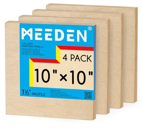 MEEDEN Unfinished Wood Canvas Board: 1-1/2 Deep 10x10” Wooden Canvas Panel Pack of 4 - Blank Cradled Wood Art Board for Painting
