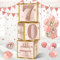 Guiruiy 3Pcs 70th Birthday Decorations Boxes for Women, Pink Rose Gold 70th Birthday Balloons Boxes Party Supplies, Pink Seventy Year Old Birthday Theme Cardboard Box Decor