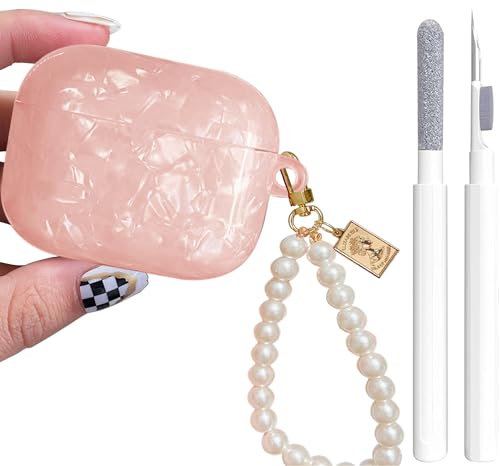 Niedliche Glitzer-Schutzhülle für Airpods Pro 2. / 1. Generation mit Reinigungsstift, Muschelmuster, Airpods iPod Pro 2. Generation, Schutzhülle für Mädchen und Damen, mit luxuriösem