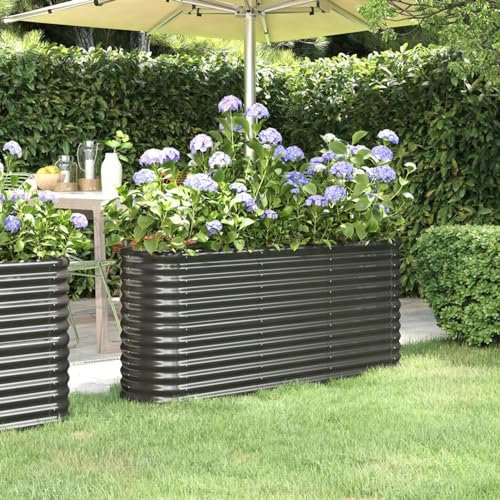 SECOLI Hochbeet Metall Oval Hochbeet Metall Anthrazit Hochbeet Metall 152x40x68 Hochbeete für Garten Metall Hochbeet Garten & Balkon Pulverbeschichteter Stahl-Anthrazit-152 x 40 x 68 cm