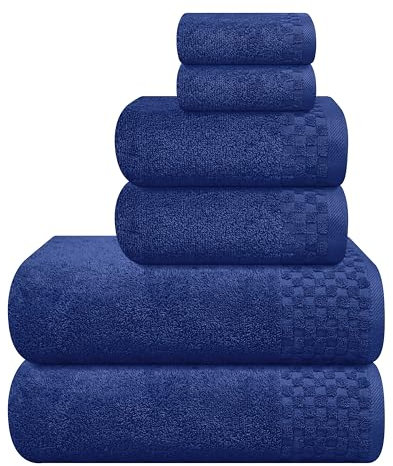MyOwn Ultra-weiches 6er-Pack Baumwoll-Handtuch-Set, enthält 2 übergroße Badetücher 70 x 140 cm, 2 Handtücher 40 x 60 cm und 2 Waschbetten 30 x 30 cm, Marineblau