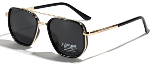 TR90 Polarisierte Sonnenbrille Retro Quadratische Flattop Sonnenbrille Doppelte Brücke Vollrahmen UV400 Linse Brillen (gold with black)