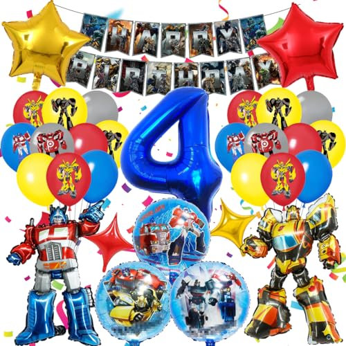 Luftballon 4. Geburtstag Junge, Geburtstagsdeko 4 Jahre Party Supplies Ballons, 3D Folienballon Kindergeburtstag Deko, Luftballons Girlanden Banner Set für Kinder Geburtstag Party Dekoration